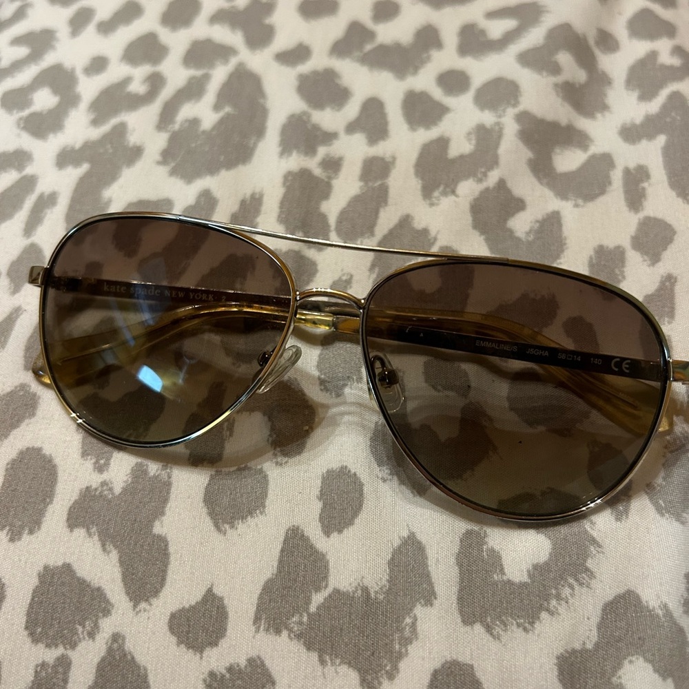 kate spade Gold-Tone Aviator Sunglasses with Brown Lenses